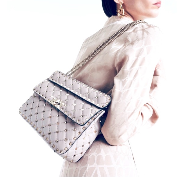Large Light Grey / Gold Valentino Rockstud Spike Shoulder Bag New With T… - Picture 15 of 15